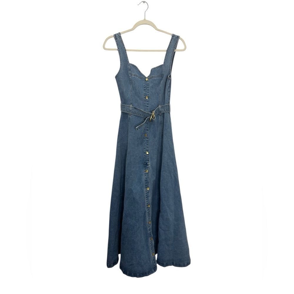 NWT FashionNova Luxe Gabrielle Denim Maxi Dress - Medium Wash - Picture 7 of 9